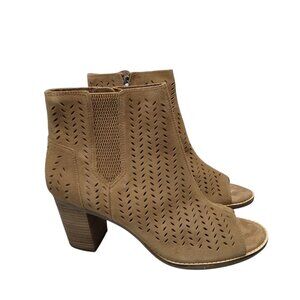 Toms Women's Size 12 Majorca Peep Toe Suede Perforated  Tan Toffee Booties NEW